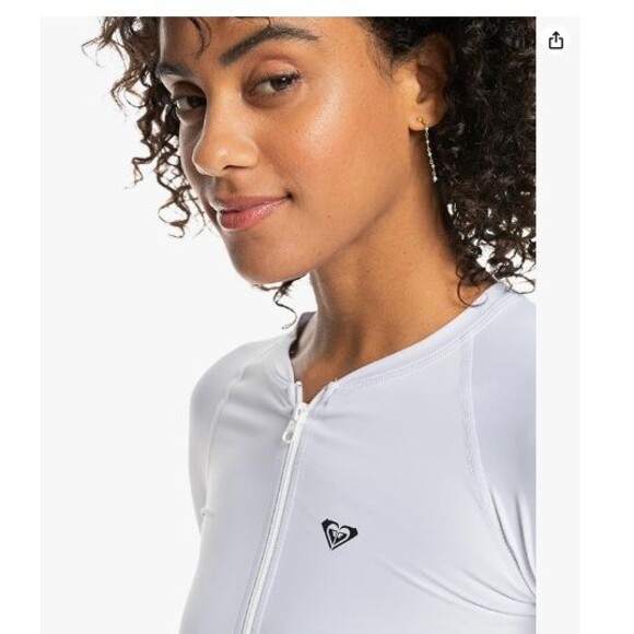 Roxy Long Sleeve Zip-up Rashguard UPF 50+ Large White Surf Quick-Dry Swim Shirt - Picture 4 of 6